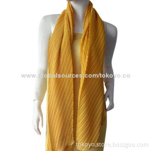 Chiffon pleated scarf with plain dyeing super soft and light, measures 180*70cm, over-lock